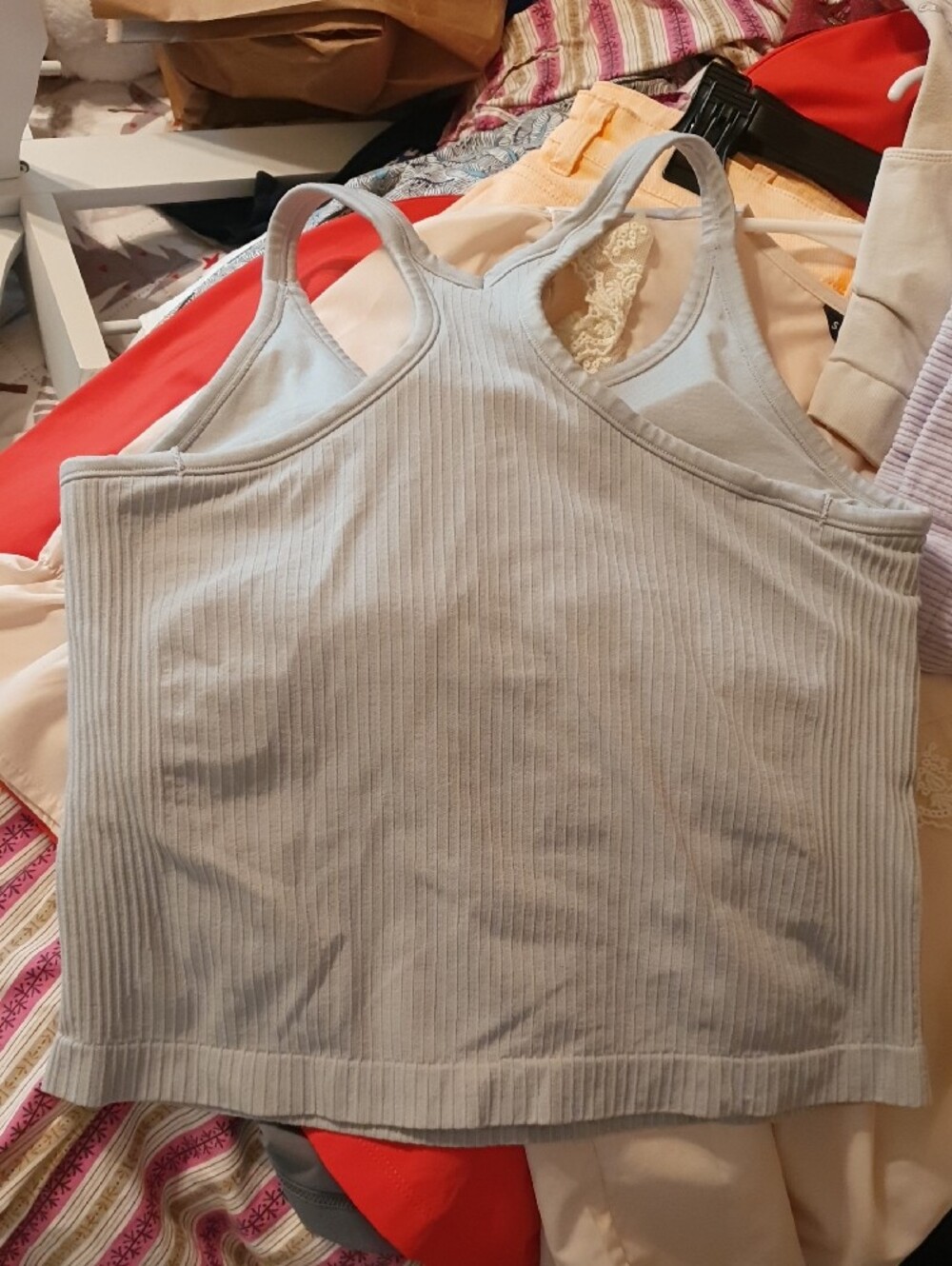 Women’s Ribbed Racerback Tank Top - Light Gray - Picture 3 of 3